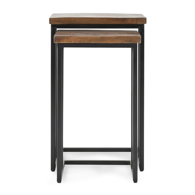 Pemberly Row Mango Wood and Iron Nesting Tables in Mahogany and Black