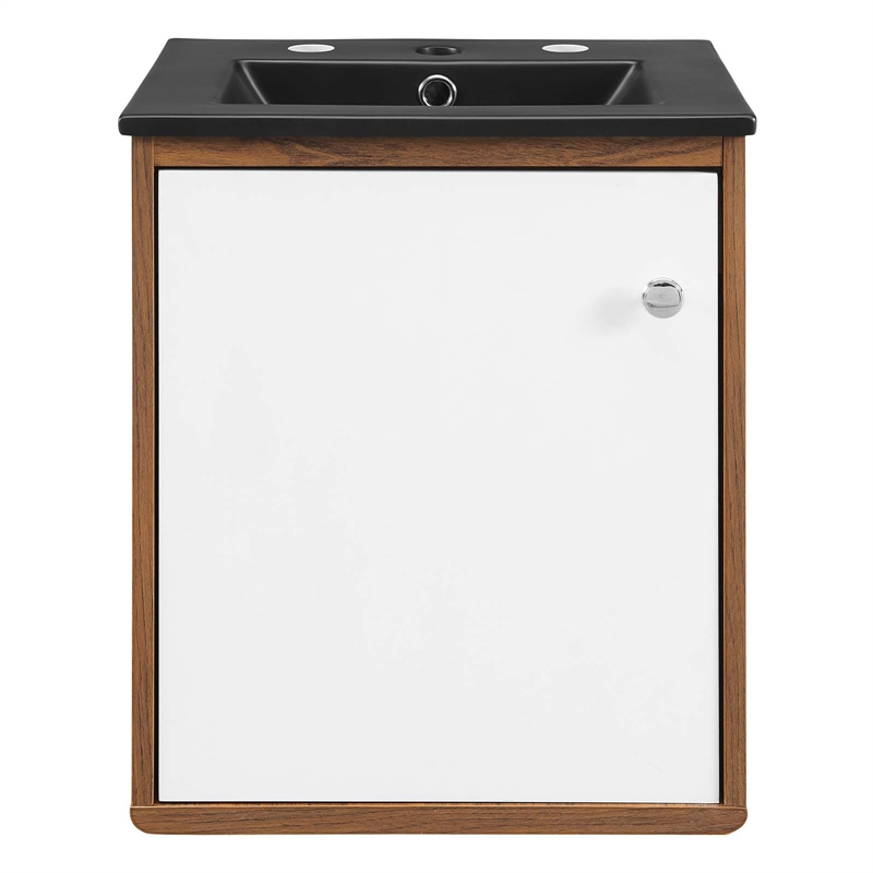 Pemberly Row 17.5 in Wall-Mount Wood Bathroom Vanity in Walnut and White
