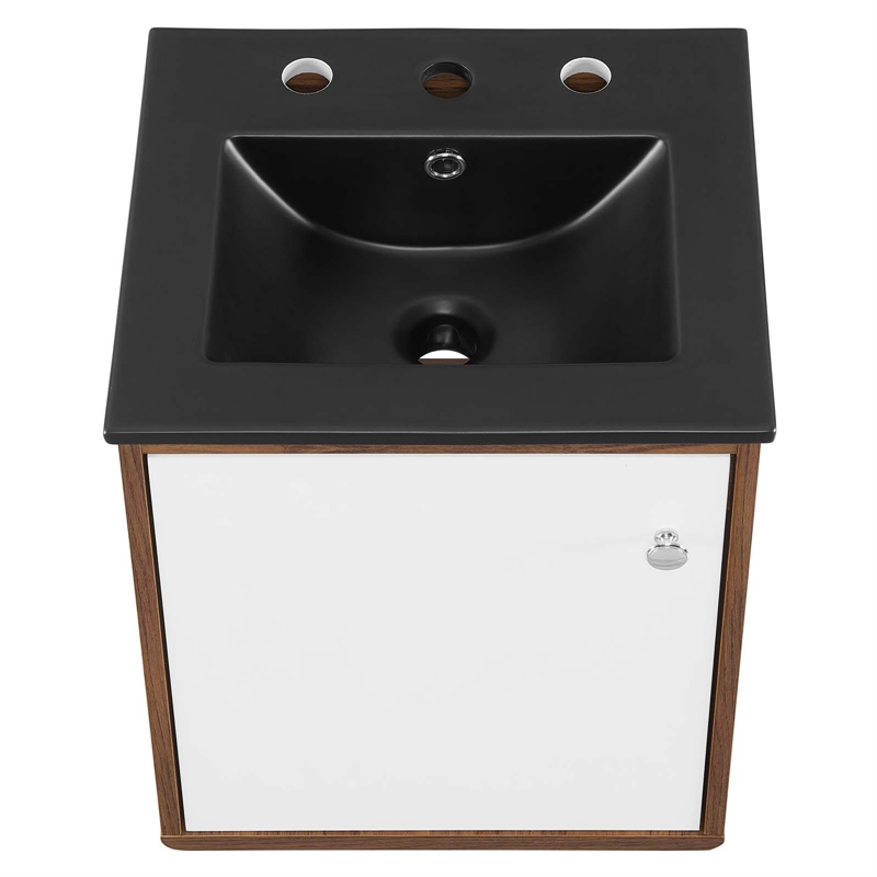 Pemberly Row 17.5 in Wall-Mount Wood Bathroom Vanity in Walnut and White