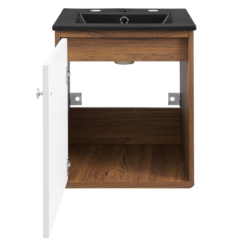 Pemberly Row 17.5 in Wall-Mount Wood Bathroom Vanity in Walnut and White