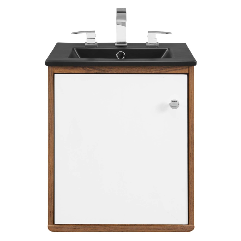 Pemberly Row 17.5 in Wall-Mount Wood Bathroom Vanity in Walnut and White