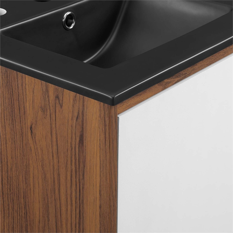 Pemberly Row 17.5 in Wall-Mount Wood Bathroom Vanity in Walnut and White