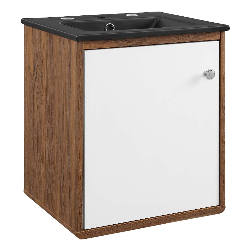 Pemberly Row 17.5 in Wall-Mount Wood Bathroom Vanity in Walnut and White