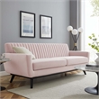 Pemberly Row Modern Channel Tufted Velvet Sofa in Pink Upholstery