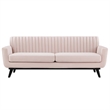 Pemberly Row Modern Channel Tufted Velvet Sofa in Pink Upholstery