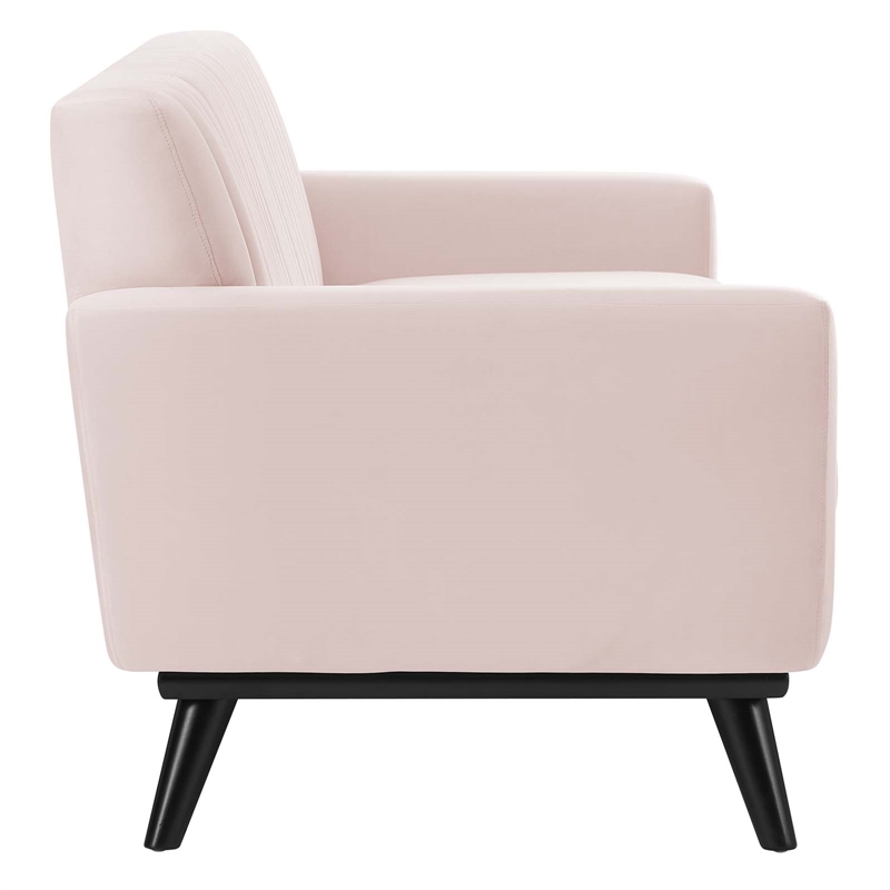 Pemberly Row Modern Channel Tufted Velvet Sofa in Pink Upholstery