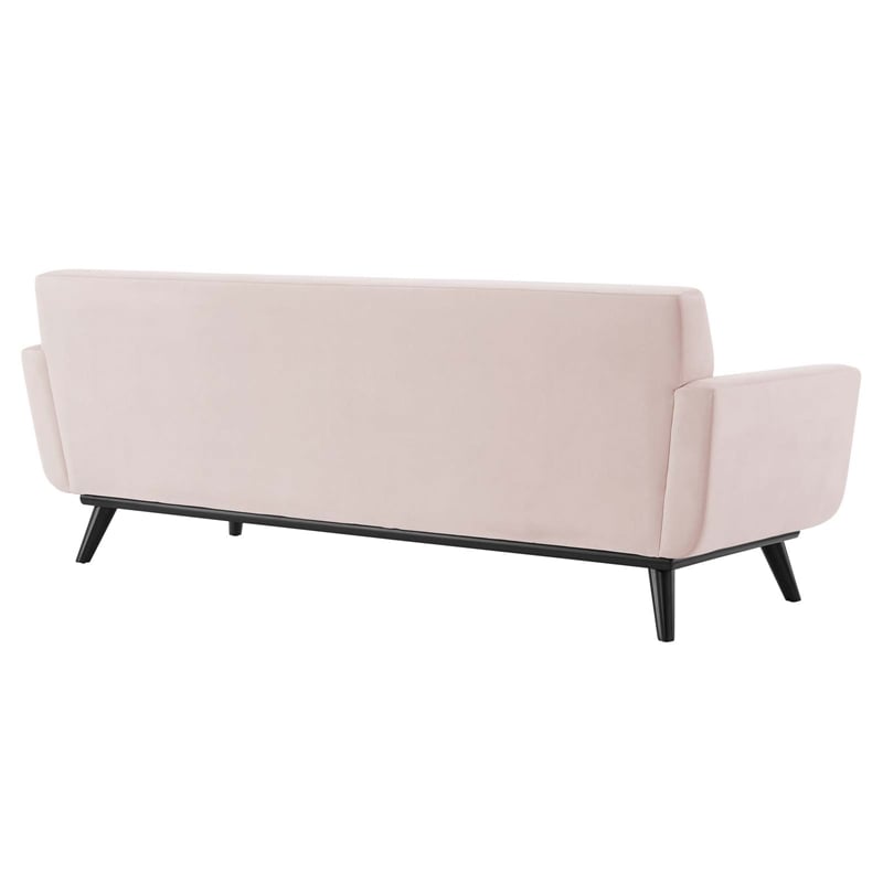 Pemberly Row Modern Channel Tufted Velvet Sofa in Pink Upholstery