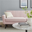 Pemberly Row Modern Channel Tufted Velvet Sofa in Pink Upholstery