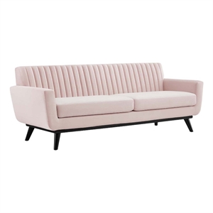 Pemberly Row Modern Channel Tufted Velvet Sofa in Pink Upholstery