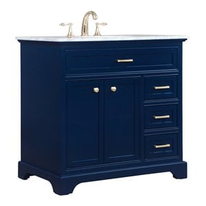 Pemberly Row 36&quot Blue Single Bathroom Vanity with Marble Top