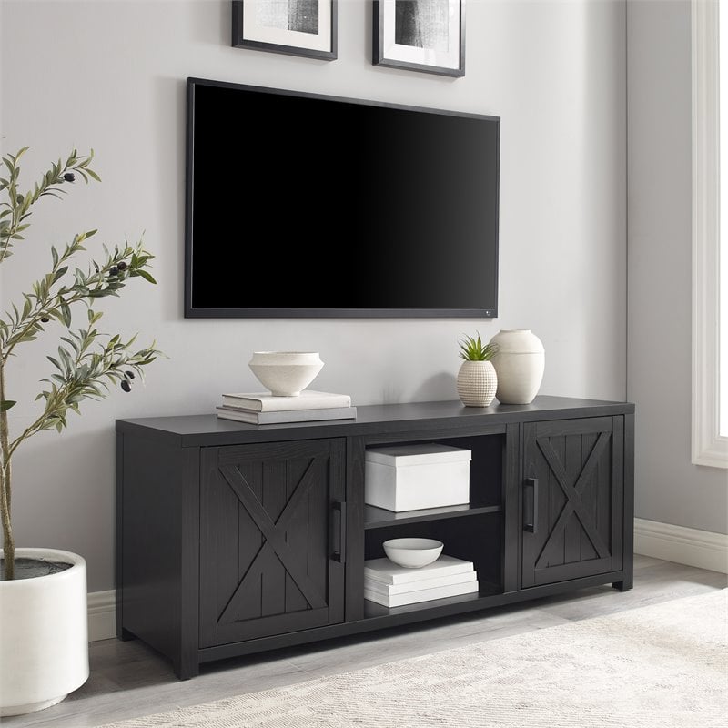 Pemberly Row Modern Wood TV Stand for TVs up to 58 Inches in Black