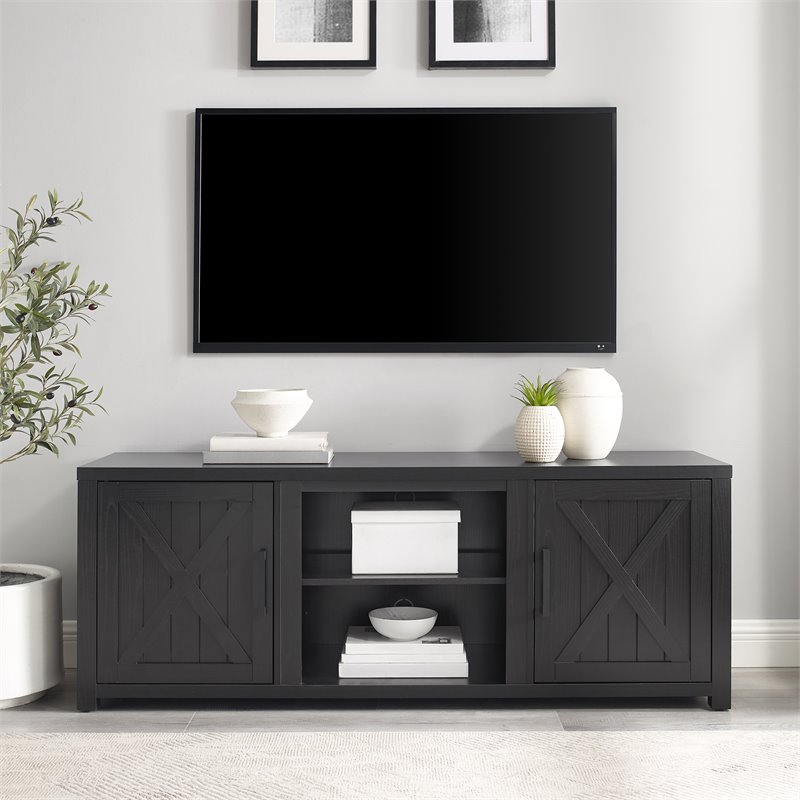 Pemberly Row Modern Wood TV Stand for TVs up to 58 Inches in Black