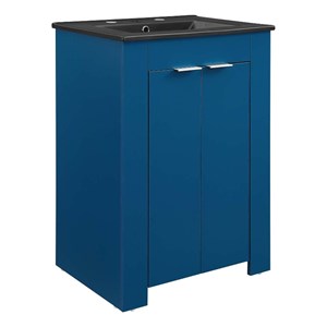 Pemberly Row 24&quot Wood Bathroom Vanity with Ceramic Sink in Navy and Black