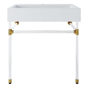 Pemberly Row 32&quot Wall-Mount Bathroom Vanity in Clear Acrylic and White Ceramic