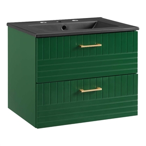 Pemberly Row 24&quot Rubberwood Bathroom Vanity with Ceramic Sink in Green