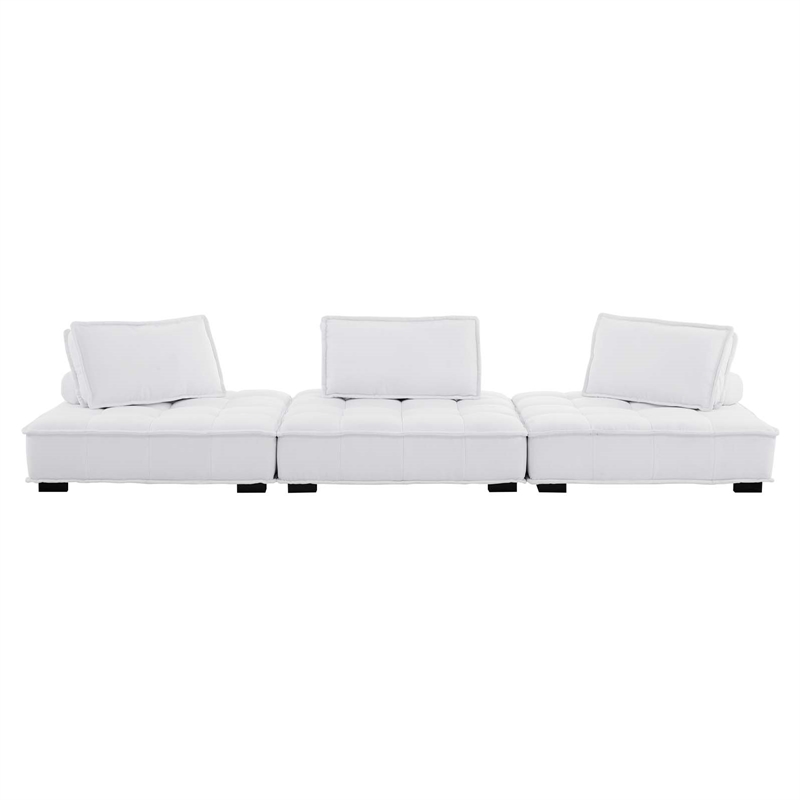 Pemberly Row 3-Piece Modern Tufted Fabric Sofa in White Finish
