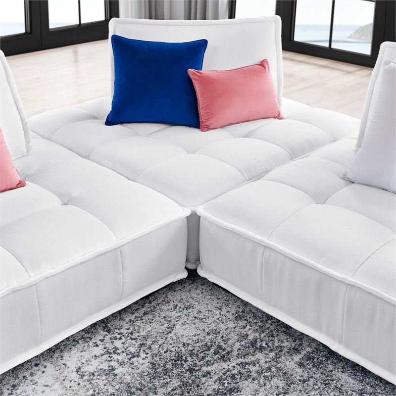 Pemberly Row 3-Piece Modern Tufted Fabric Sofa in White Finish