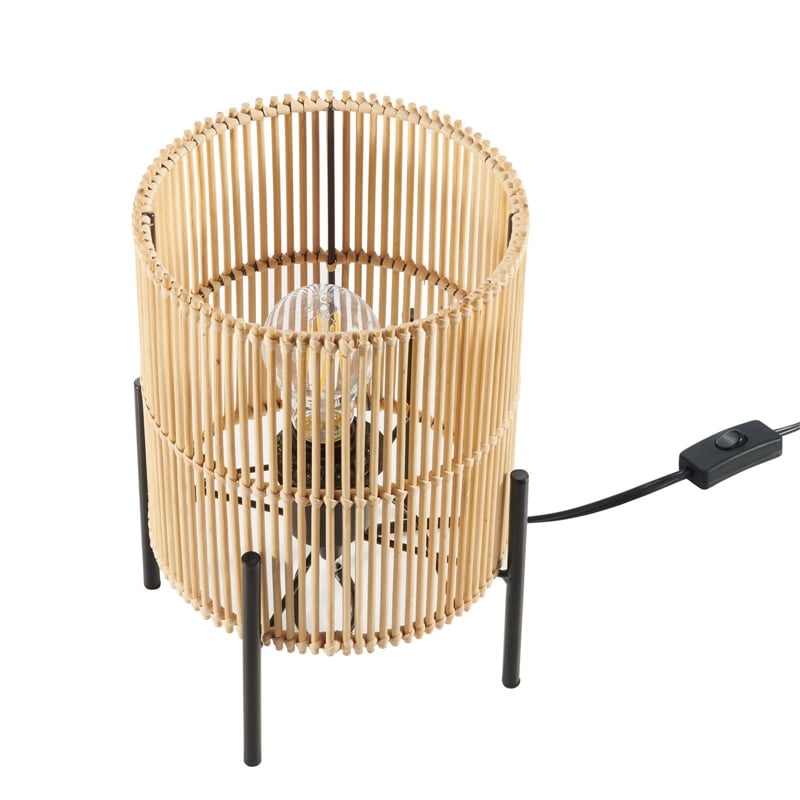Pemberly Row Modern Bamboo and Metal Table Lamp in Natural Finish