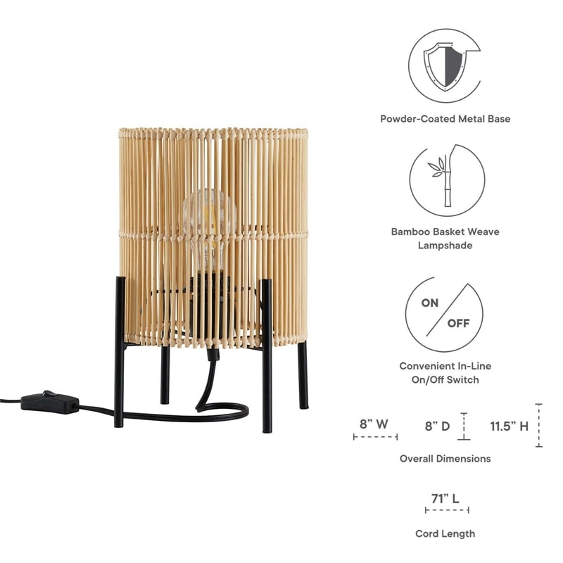 Pemberly Row Modern Bamboo and Metal Table Lamp in Natural Finish