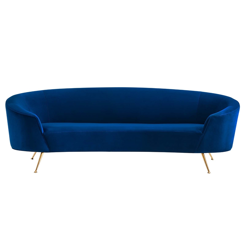 Pemberly Row Performance Velvet Sofa in Navy with Gold Legs