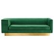 Pemberly Row Performance Velvet Sofa in Emerald with Gold Legs