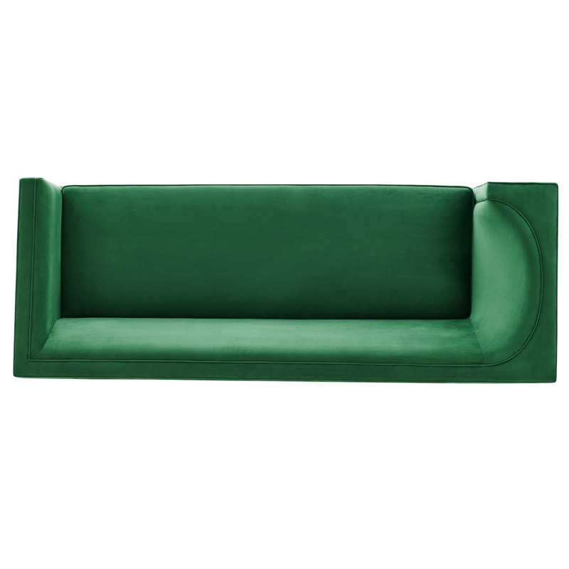 Pemberly Row Performance Velvet Sofa in Emerald with Gold Legs