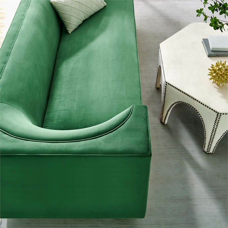 Pemberly Row Performance Velvet Sofa in Emerald with Gold Legs