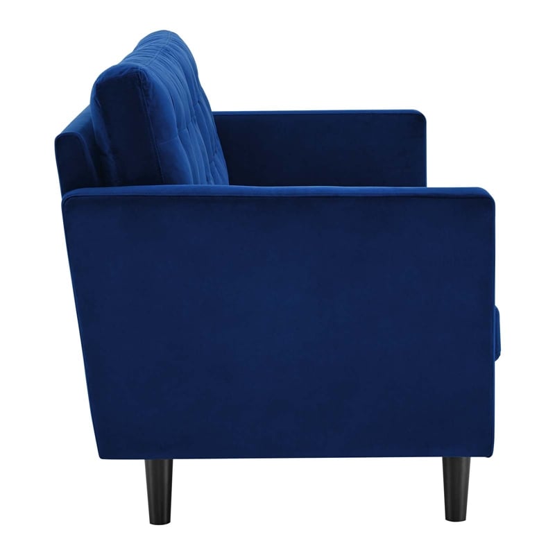 Pemberly Row Tufted Velvet Sofa in Navy with Black Legs