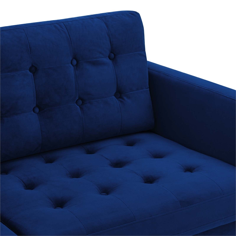 Pemberly Row Tufted Velvet Sofa in Navy with Black Legs