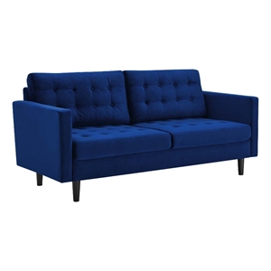 Pemberly Row Tufted Velvet Sofa in Navy with Black Legs