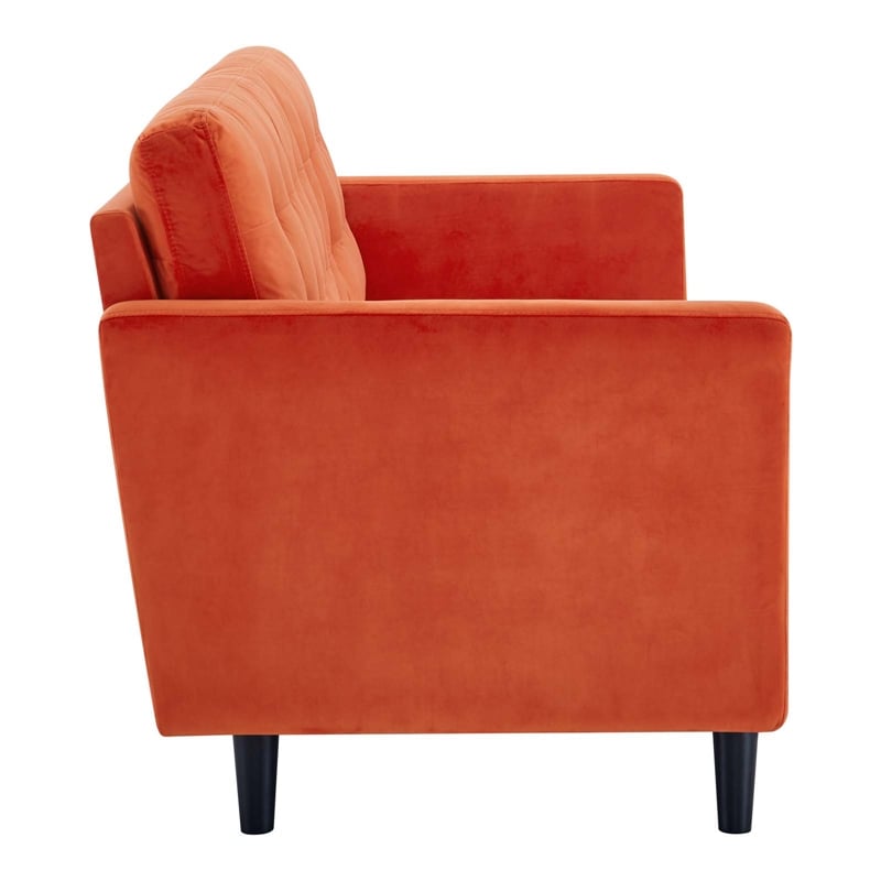 Pemberly Row Tufted Velvet Sofa in Orange with Black Legs