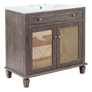 Pemberly Row 36&quot Modern Mindi Wood Bathroom Vanity in Gray and White