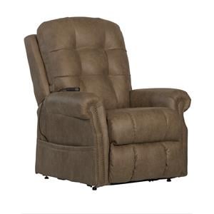 Pemberly Row Power Lift Recliner with Heat and Massage in Brown Fabric