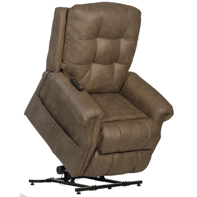 Pemberly Row Power Lift Recliner with Heat and Massage in Brown Fabric