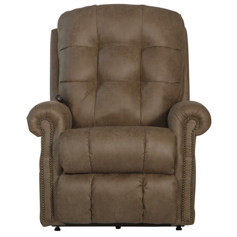 Pemberly Row Power Lift Recliner with Heat and Massage in Brown Fabric