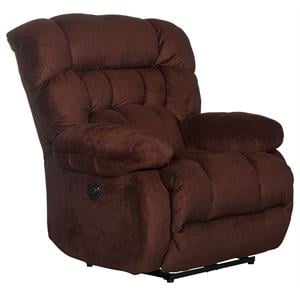 Pemberly Row Power Lay Flat Recliner in Cranberry Red Fabric