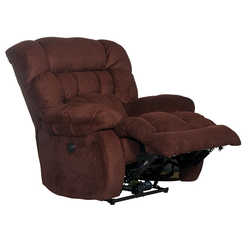 Pemberly Row Power Lay Flat Recliner in Cranberry Red Fabric