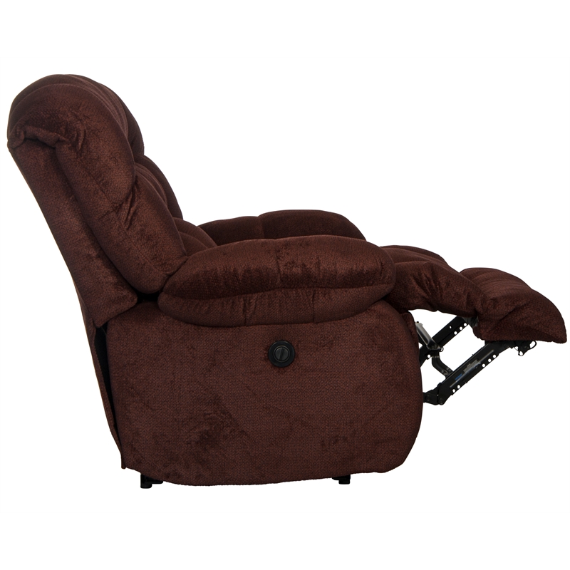Pemberly Row Power Lay Flat Recliner in Cranberry Red Fabric