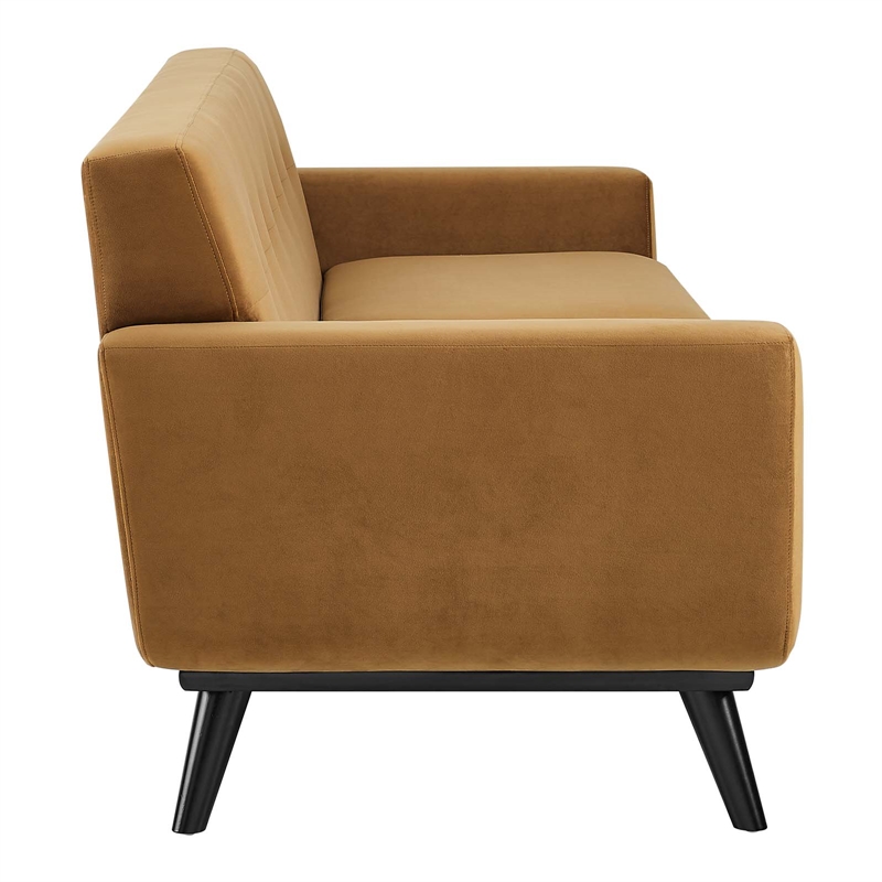 Pemberly Row Modern Velvet Sofa with Tufted Back in Cognac Brown