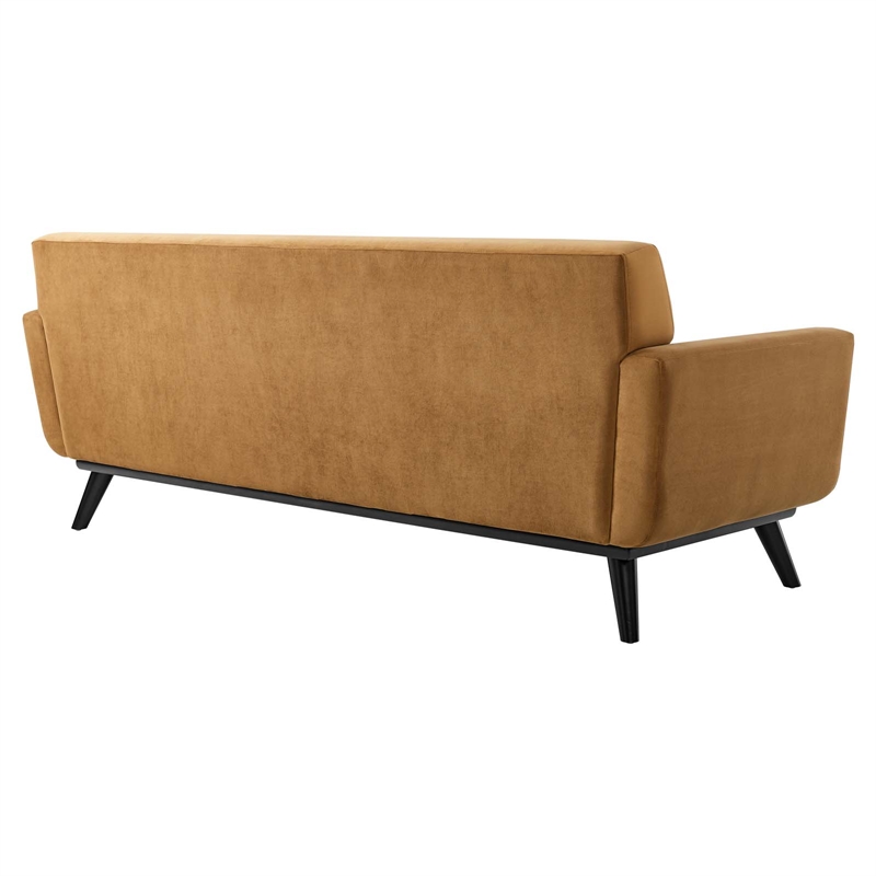 Pemberly Row Modern Velvet Sofa with Tufted Back in Cognac Brown