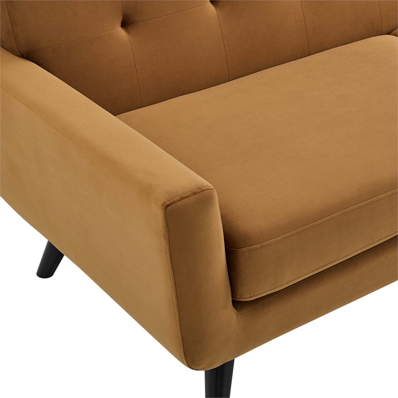 Pemberly Row Modern Velvet Sofa with Tufted Back in Cognac Brown