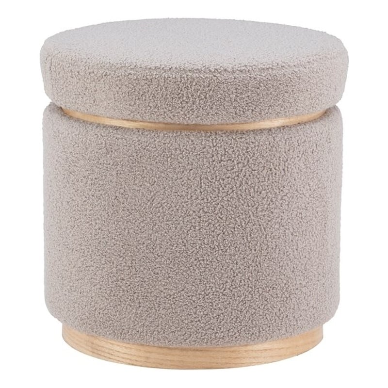 Pemberly Row Round Storage Ottoman in Sherpa Gray Fabric