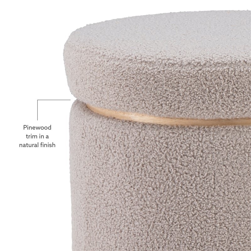Pemberly Row Round Storage Ottoman in Sherpa Gray Fabric