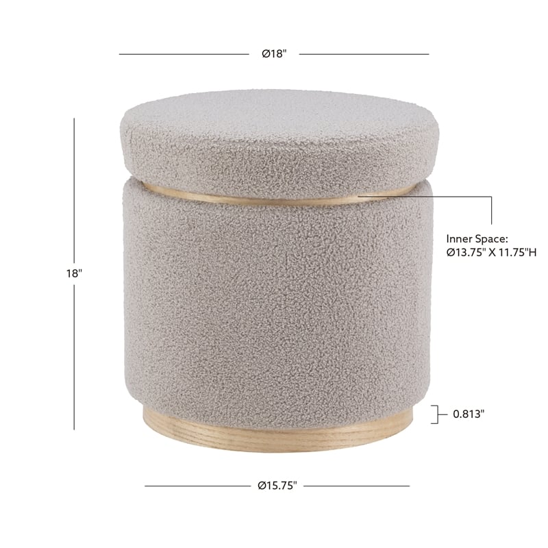 Pemberly Row Round Storage Ottoman in Sherpa Gray Fabric