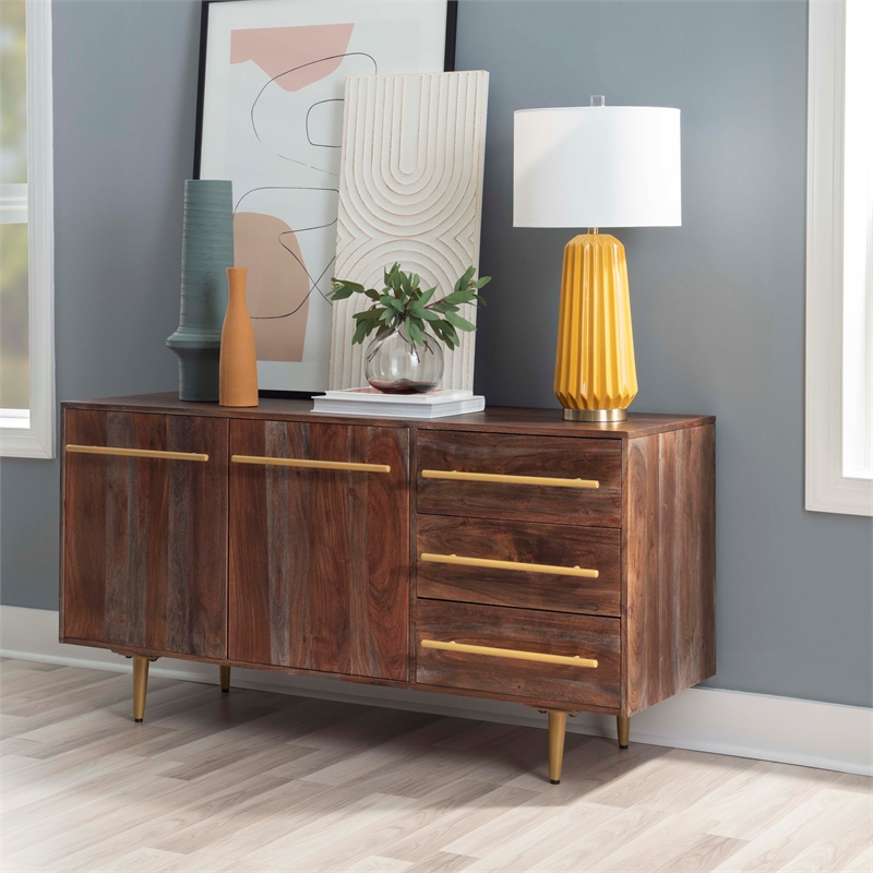 Pemberly Row Acacia Wood Console Table with Drawers in Brown