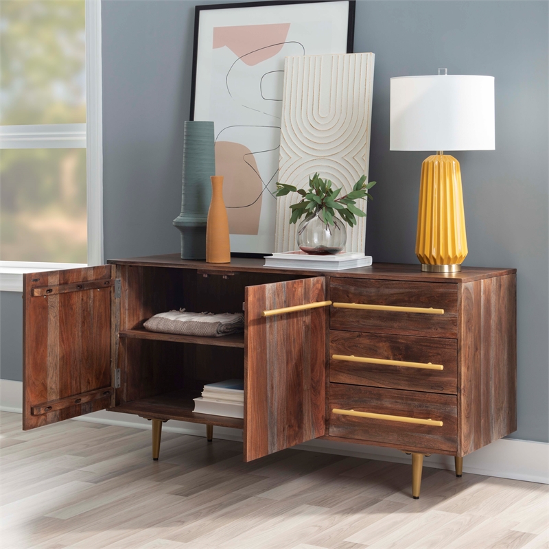 Pemberly Row Acacia Wood Console Table with Drawers in Brown