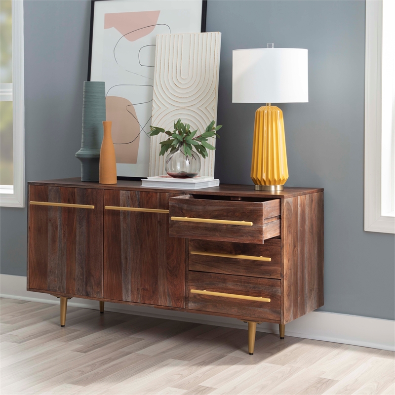 Pemberly Row Acacia Wood Console Table with Drawers in Brown
