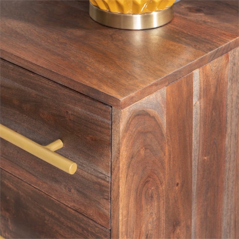 Pemberly Row Acacia Wood Console Table with Drawers in Brown