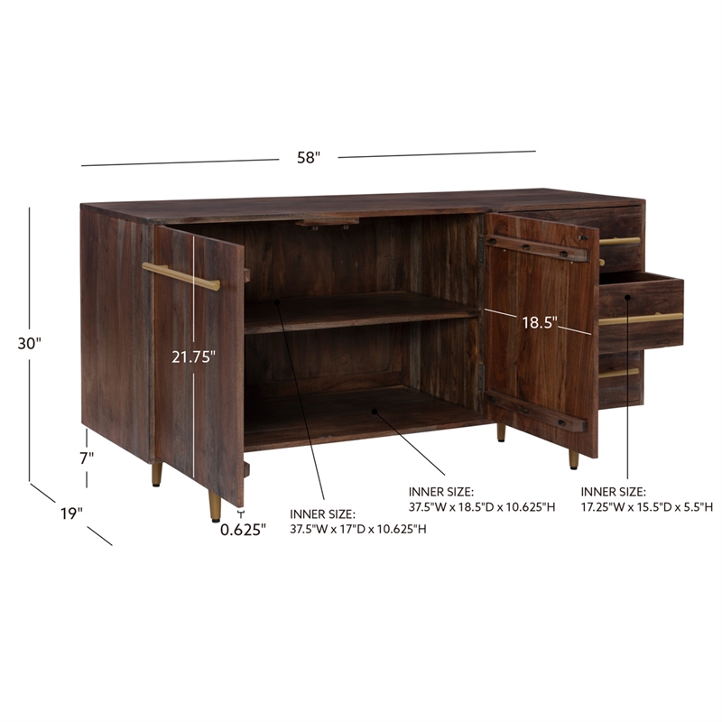 Pemberly Row Acacia Wood Console Table with Drawers in Brown