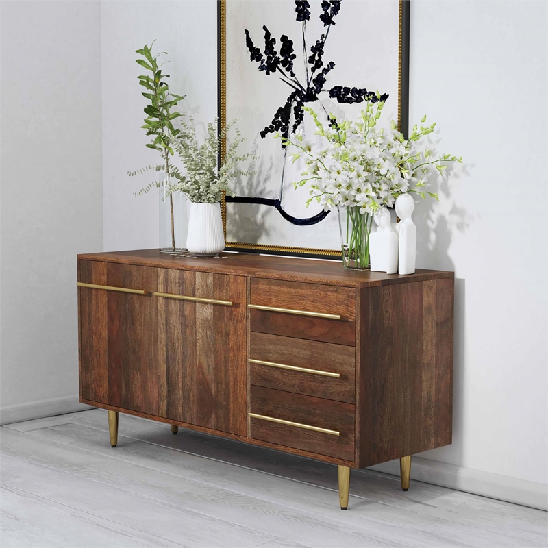 Pemberly Row Acacia Wood Console Table with Drawers in Brown